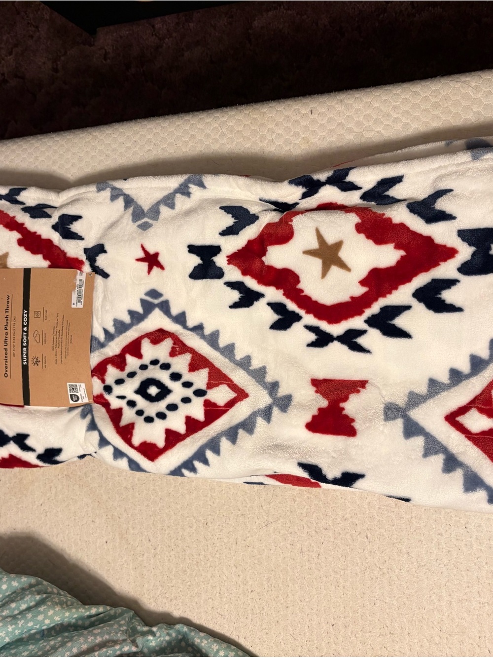 Wrangler Red Navy Gray Star Pattern Plush Throw